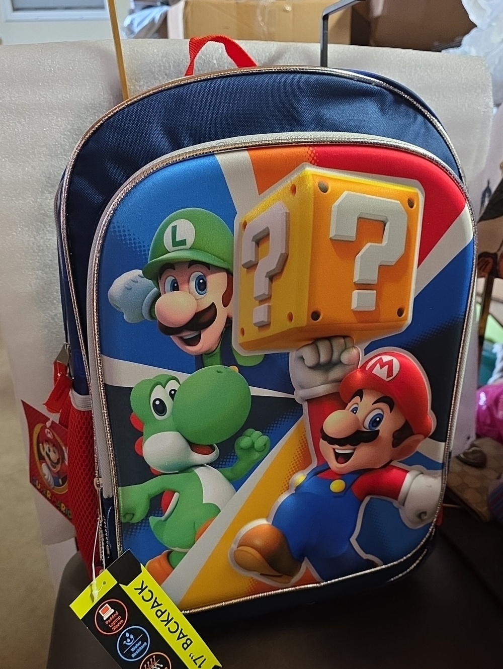 Super Mario Full Sz.Backpack - Blue W/ 3D Mario & Luigi Nwt Nintendo Reflective